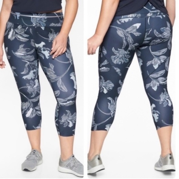 Athleta Floral Sonic Navy Leggings eh - Picture 4 of 16